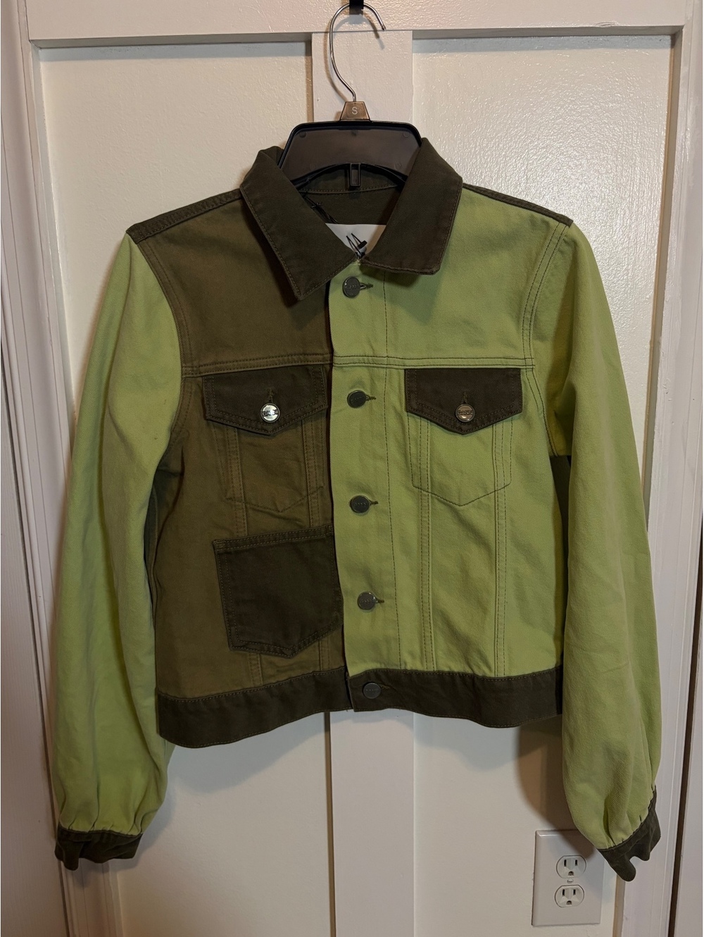 GANNI Signature Trucker Jacket Green Colorblock Size 36 / US 4 Small